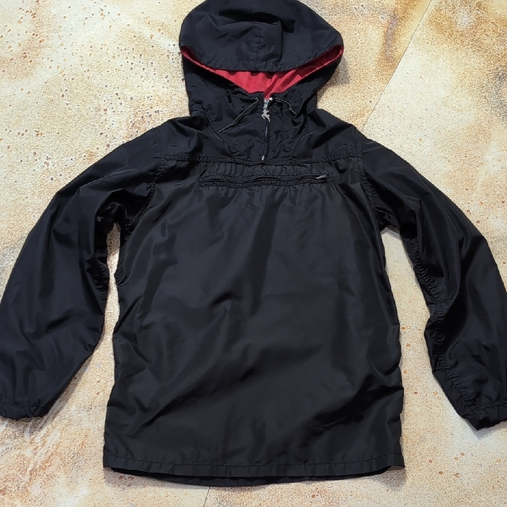 White Stag Vintage Black Pull Over Raincoat Hooded Stuff Sack Size S